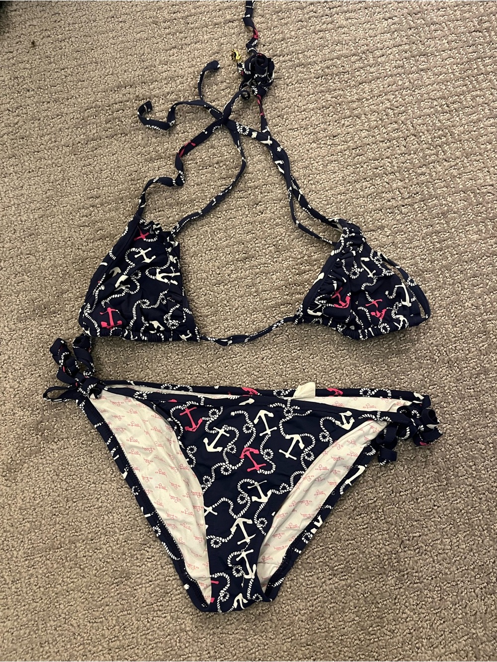 Lilly Pulitzer Navy and Pink Nautical Bikini Bottoms (xs)